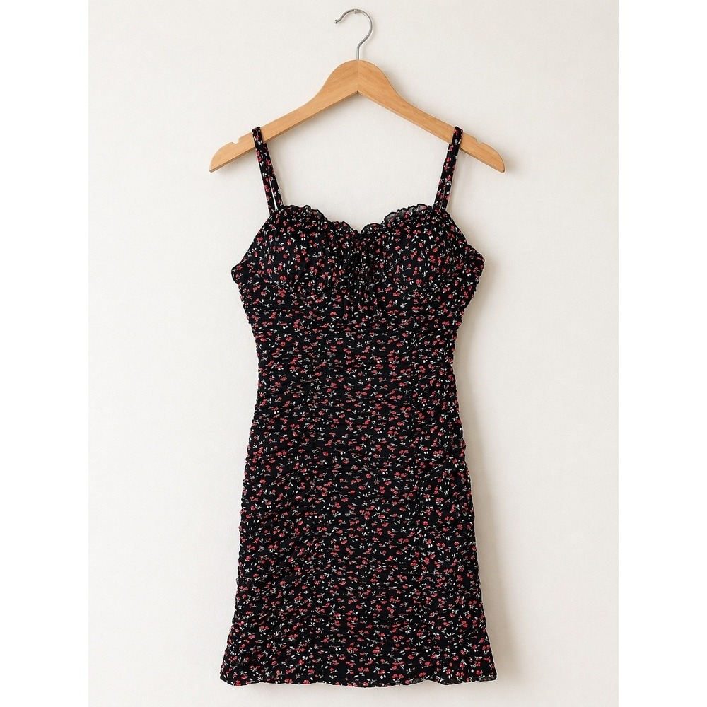 Lily Rose Mini Bodycon Dress Womens XS Black Red Floral Coquette Romantic Y2K